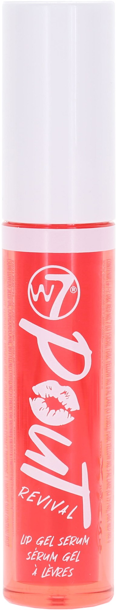 A red and clear lip gel serum tube with white text and a clear cap.