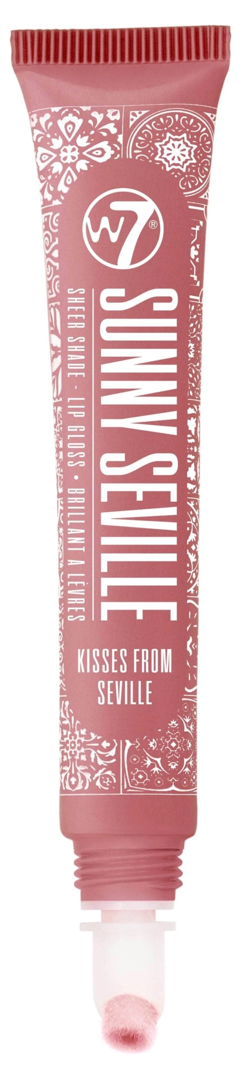 Rosa tube med hvite blomsterdesign, står 'Sunny Settle' og 'Kisses from Seville'.