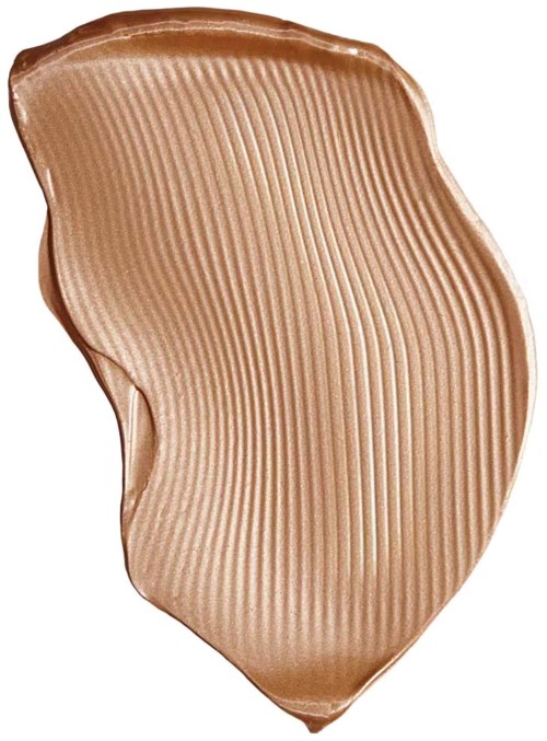 En provbit av fluidfoundation med slät, räfflad yta, i ljusbeige färg.