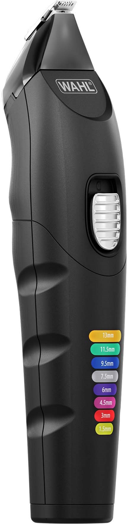 A black and gray pen-shaped device with color-coded measurement labels and a white switch or dial.