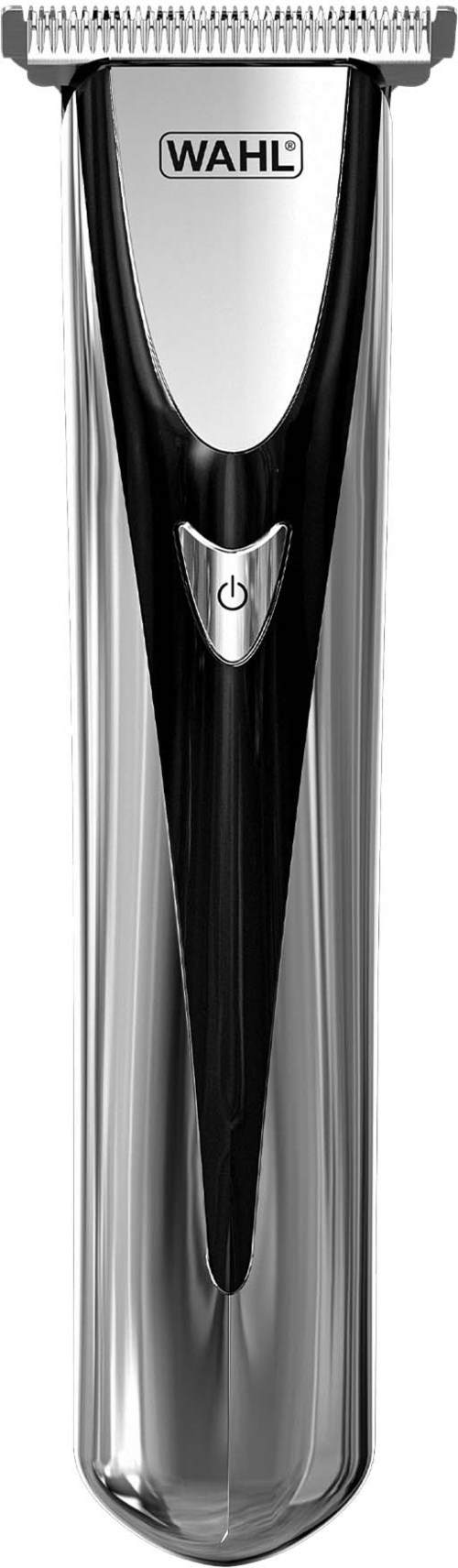 En silver och svart Wahl elektrisk hårtrimmer med strömbrytare och klipphuvud.