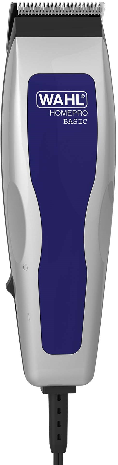 A Wahl HomePro Basic electric hair clipper with a blue and gray handle and adjustable blades.