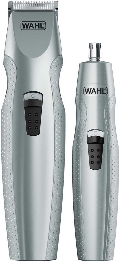 Two silver grooming tools with black switches, one larger and one smaller, both labeled WAHL.