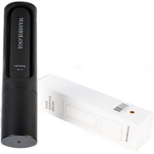 A black hair removal brush with the brand name 'WASHOLOGY' on it, placed next to a white box.