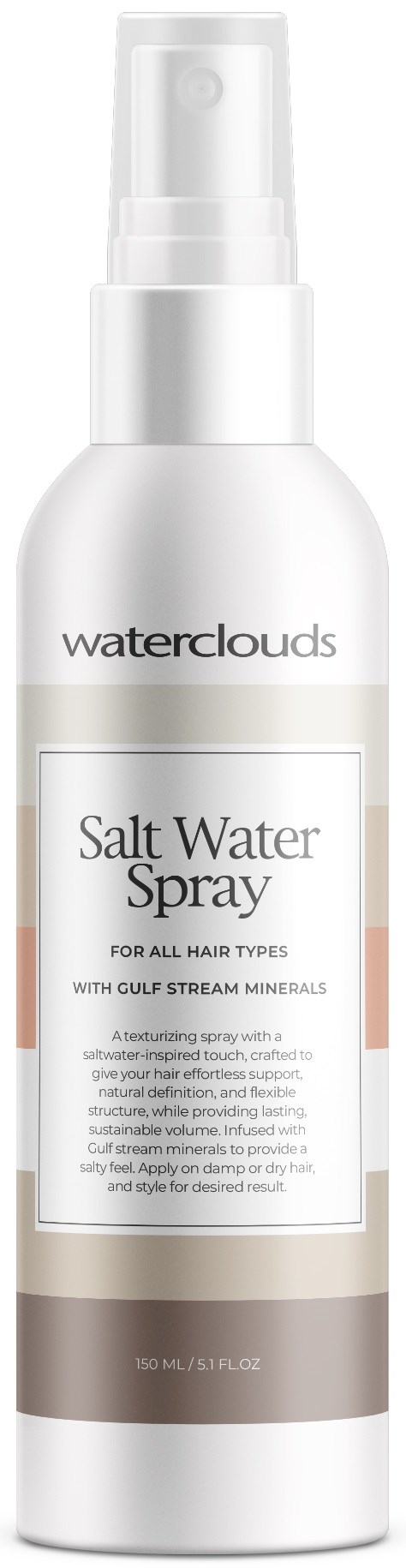 Een witte sprayfles met Waterclouds Salt Water Spray voor alle haartypes met mineralen.