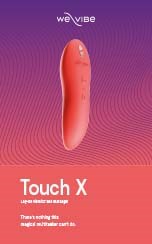 Ein rosa, gekrümmtes Objekt vor lila- und rosa Hintergrund, mit Text über Touch X und seine Funktionen.