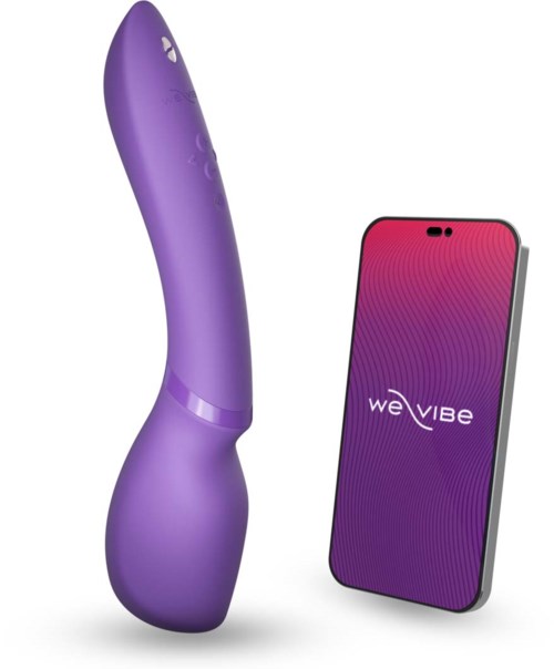 Ein lila Sexspielzeug und ein Smartphone mit WeVibe-Logo.