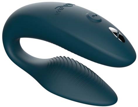 Ein dunkelblauer tragbarer Nackenmassagegerät mit Tasten und ergonomischem Design für Komfort.
