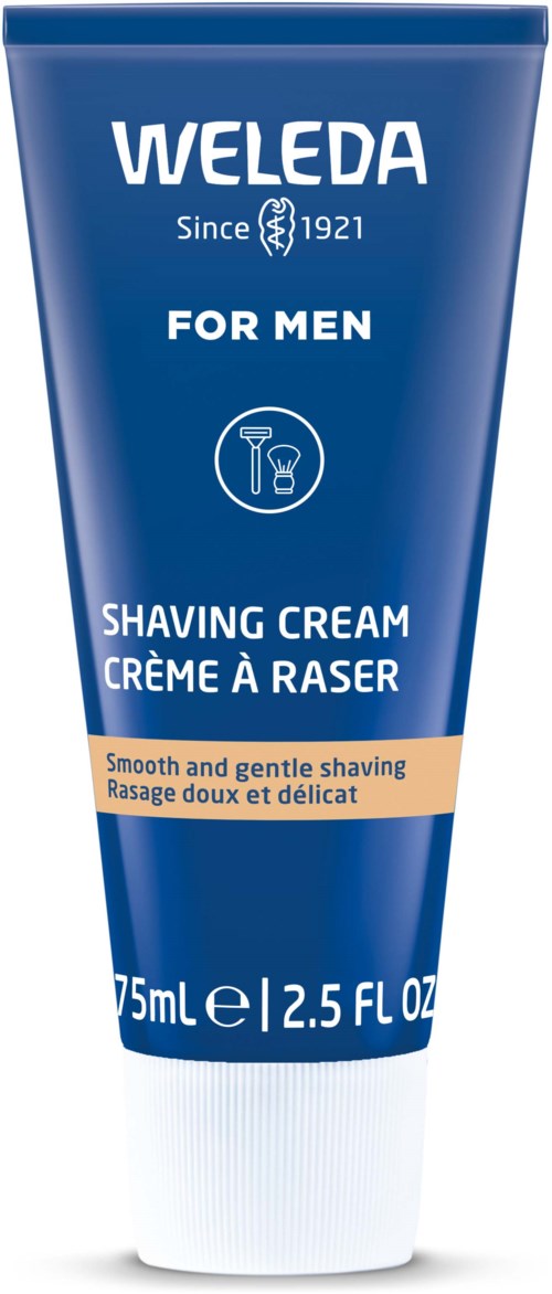 Blauer Tubenbeschriftung 'Weleda for Men' Rasiercreme, 75 ml, für sanften, glatten Rasur.