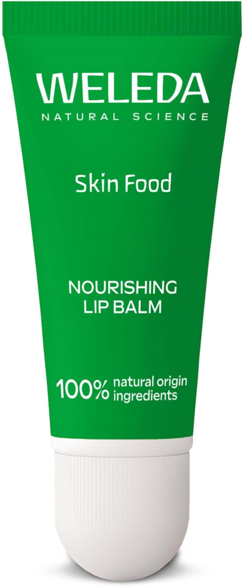 Grüne Tube mit Weleda pflegendem Lippenbalsam, hergestellt aus 100% natürlichen Inhaltsstoffen.