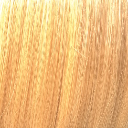 Close-up of golden, straight, and shiny hair strands.