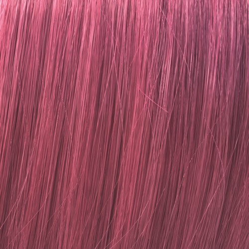 Pink hair with fine, straight strands.