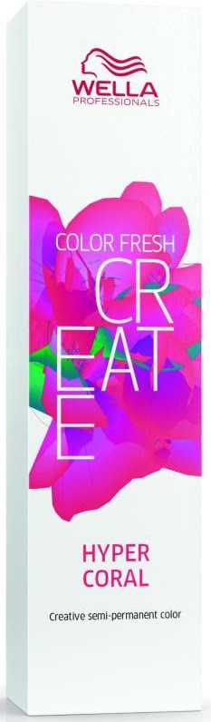 A tall, white box with pink, purple, and green flower graphics and text about a hair color product.
