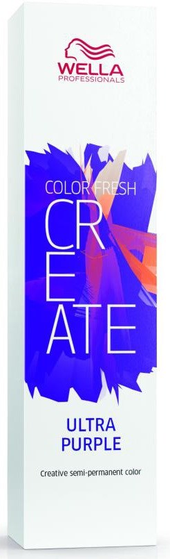 A tall box with colorful purple, blue, and orange abstract designs and text about semi-permanent hair color.