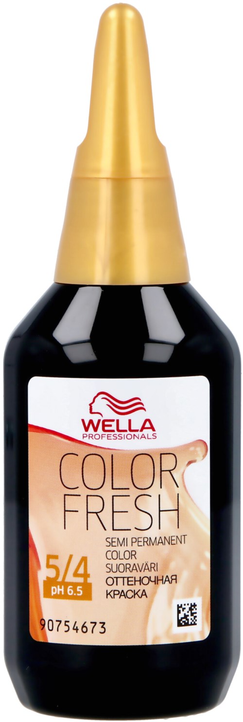 En liten flaska med Wella Color Fresh semi-permanent hårfärg i svart och guld, avsedd för hårfärgning.