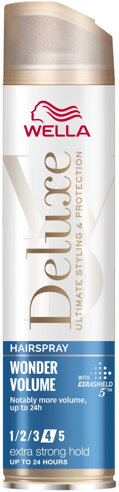 Eine Dose Wella Bellepure Haarspray namens Wonder Volume, sorgt für mehr Volumen und starke Haltbarkeit bis zu 24 Stunden.