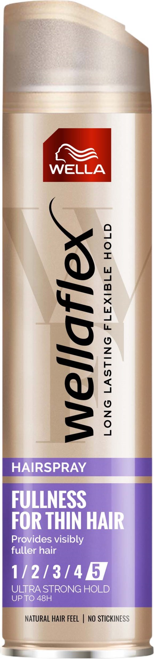 Eine Dose WellaFlex Haarspray für dünnes Haar mit starkem Halt und langanhaltender flexibler Unterstützung.