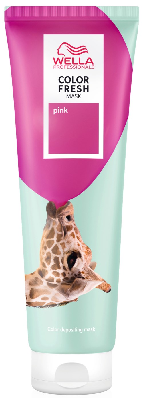 En tube med Wella Color Fresh rosa hårmaske med en giraffe på forsiden.