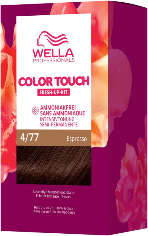Een doos Wella Professionals haarverf in de kleur 'Espresso' en tint 4/77.
