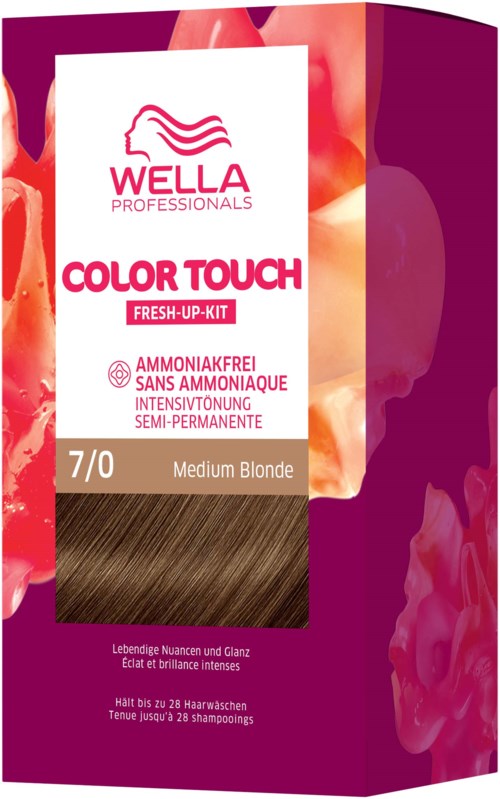 Wella Haartönungsbox in Lila, Pink und Braun, Kennzeichnung 7/0 Mittelblond.