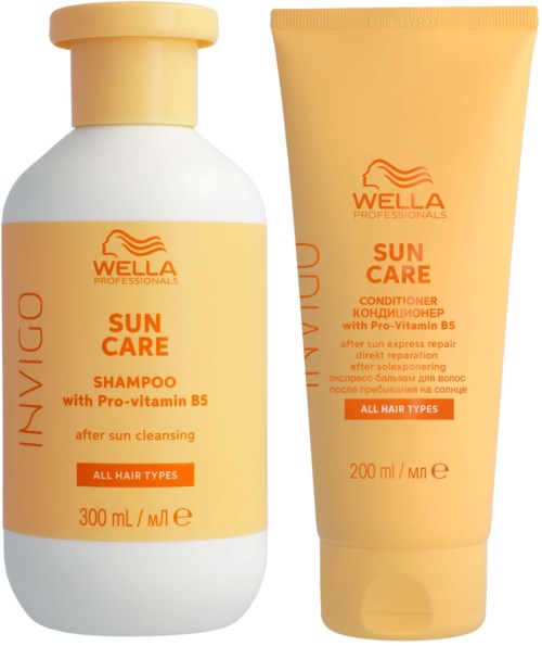 Shampoo ja hoitoainepullot oransseilla etiketeillä hiustenhoitoon, sopii kaikille hiustyypeille, auringonsuojaksi.