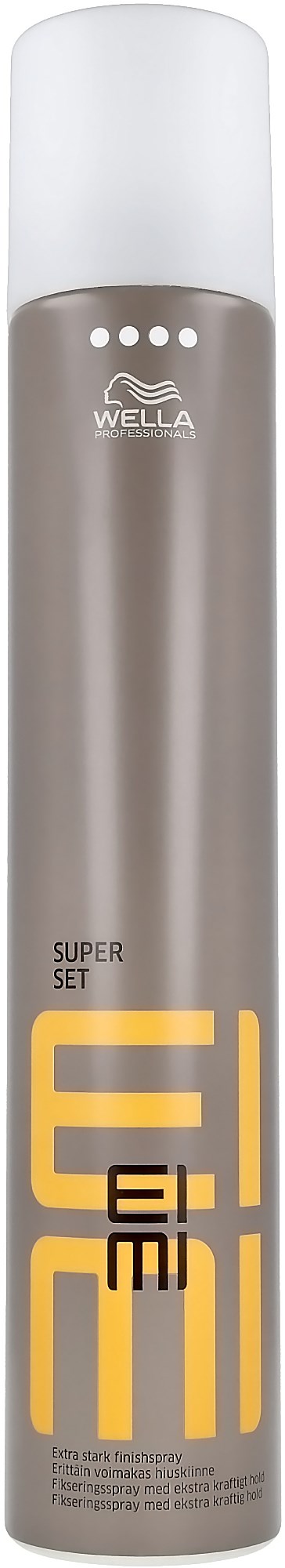 A tall, gray aerosol can with a white cap. Wella logo and yellow text are visible on the can.