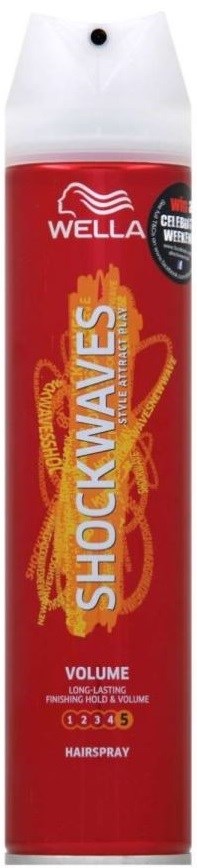 Rote Dose Wella Shockwaves Volumen Haarspray mit Sprühkopf.