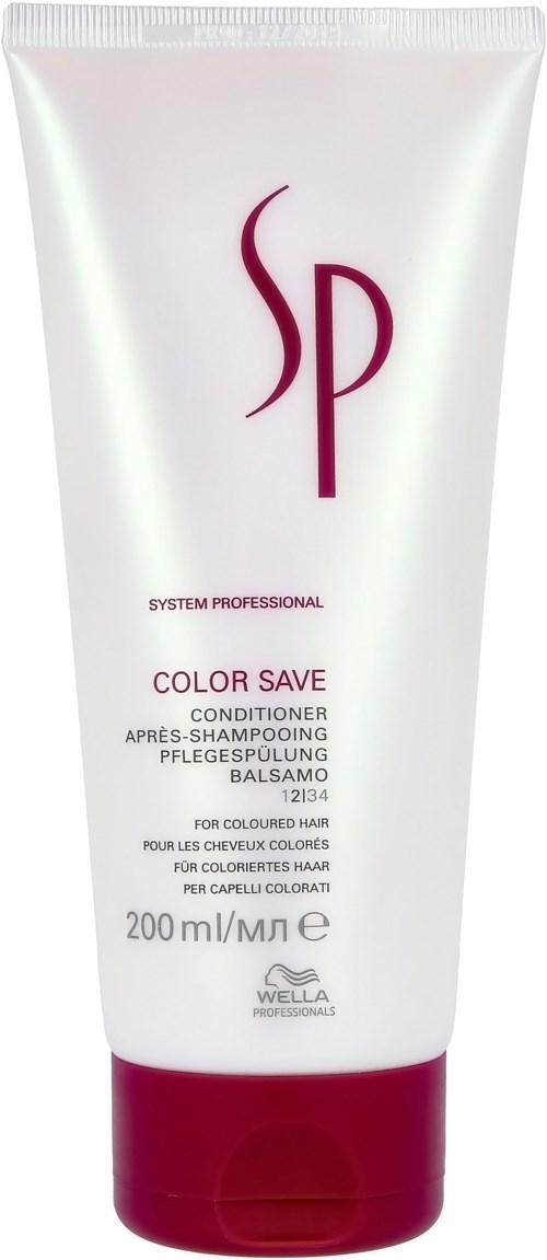 Weiße Tube mit dunkelrotem Deckel, Logo und Text über Conditioner für coloriertes Haar, 200ml.