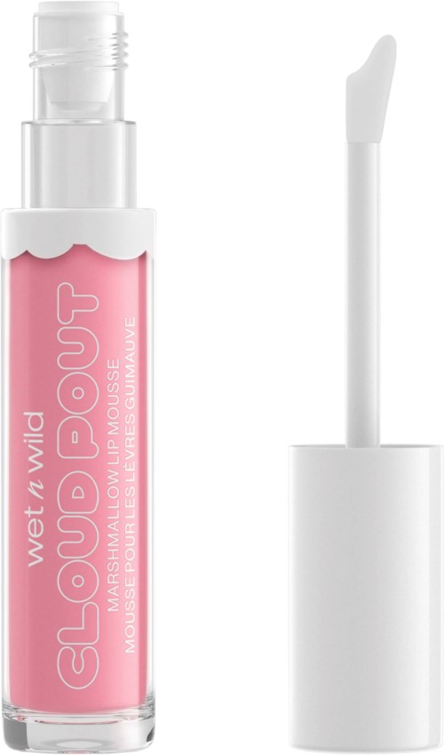 Lippenstift mit rosa Flüssigkeit und weißem Applikator. Der Deckel ist weiß, und der Spender ist transparent.