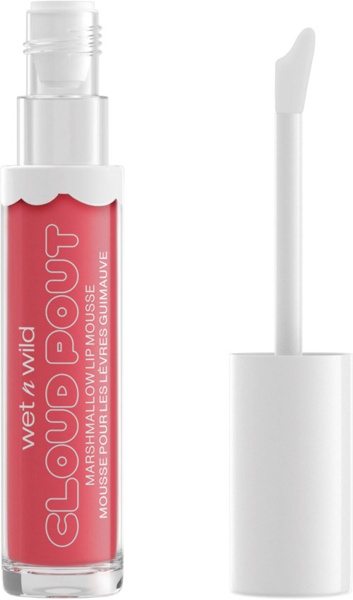 Lippen-Gloss-Tube mit rosa Farbe und weißem Deckel, Applikatorbürste ist sichtbar daneben.