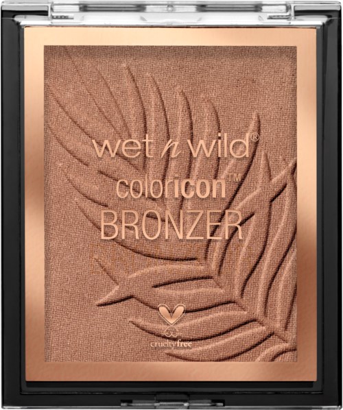 Bräunungsprodukt mit Blattform und Text: 'wet n wild color icon BRONZER', cruelty free.