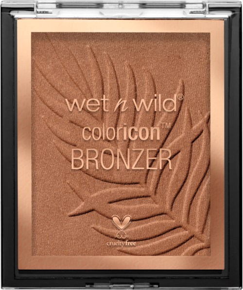 Ein Bronzer-Puder mit Blattmuster und dem Markennamen 'wet n wild' auf der Verpackung.