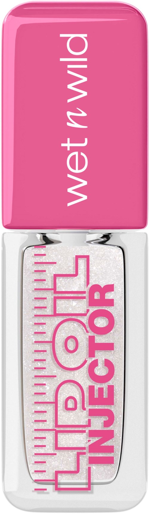 Neglelakkflaske med hvit og rosa design som leser Wet n Wild og Top Tip Nail Decorator.