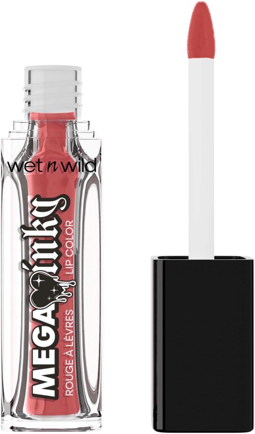 Leppglansrør med svart lokk og hvit applikator med rosa gloss.