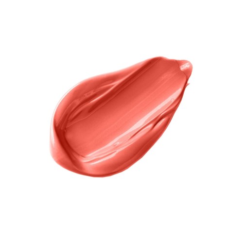 Ein Klecks rosafarbener Lippenstift mit glänzendem Finish auf weißem Hintergrund.