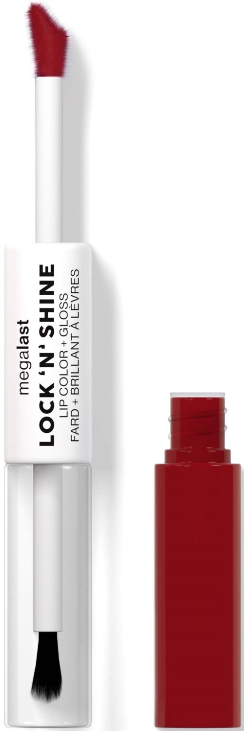 Ein roter Lippenstift mit eingebautem Applikator und Hülle.