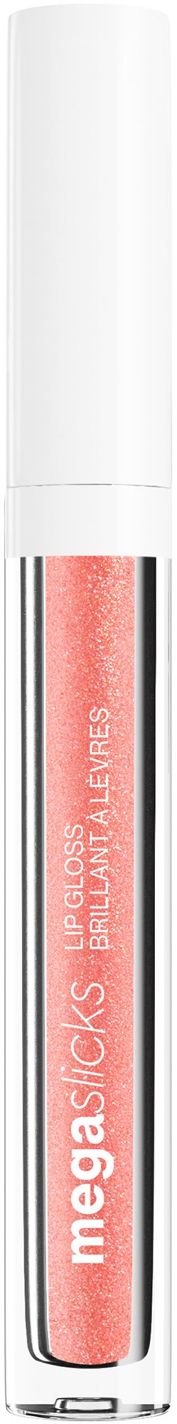 Rosa Lipgloss mit weißer Kappe, mit "MEGA|SIX" und "Brilliant & Allev" auf der Tube.