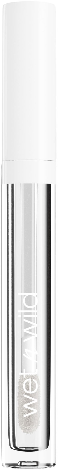 Een heldere cilindervormige buis met witte dop, gelabeld 'wet 'n' wild', waarschijnlijk lipgloss of vloeibaar product.