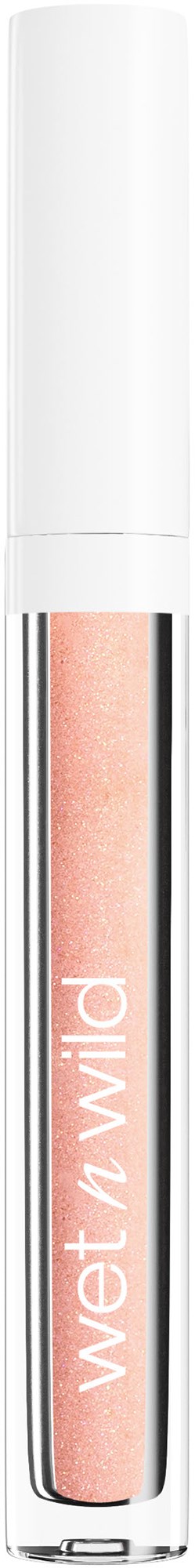 Ein kleiner Tuben mit pinkfarbenem Lippenstift, beschriftet mit 'wet n wild'. Die Tube hat einen weißen Deckel und einen transparenten Körper.