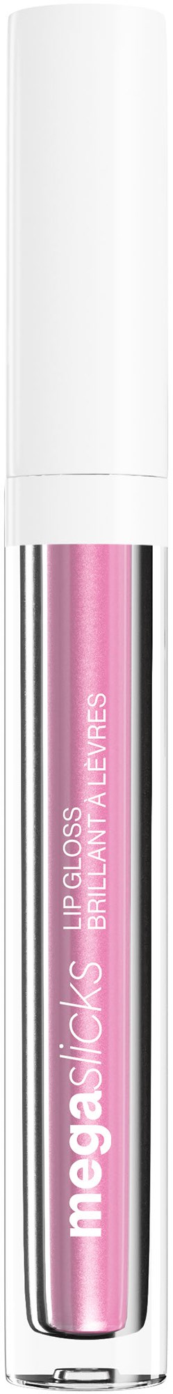 Pinkes Lipgloss-Röhrchen mit weißem Deckel, beschriftet 'MegaGLOSS' und 'Brilliant Lips'.