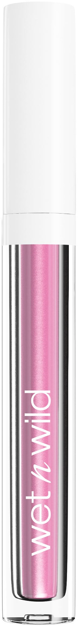 Ein Lipgloss-Röhrchen mit pinker Farbe und weißem Deckel, beschriftet 'wet n wild'.