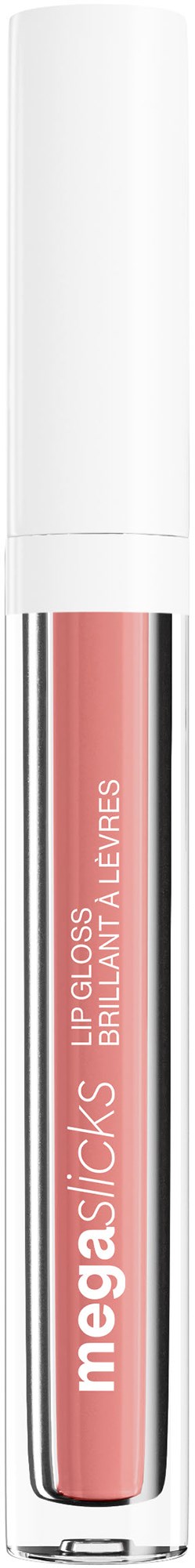 Ein Lipgloss-Stift mit weißem Deckel und pinker Substanz. Darauf steht 'megalasicks'.