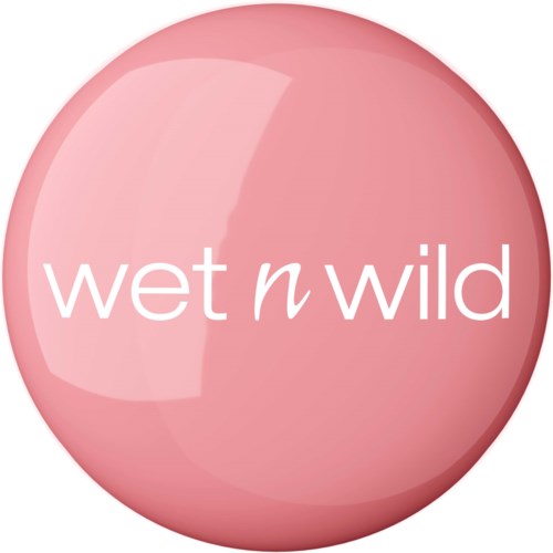 Wet n Wild-logo på et rosa, skinnende sminkeprodukt.
