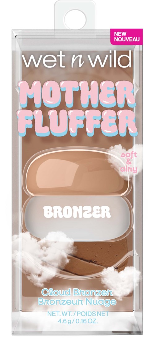 Wet n Wild Mother Fluffer bronzer med skymotiv og myk, lett tekstur, i beige emballasje med hvitt og rosa.