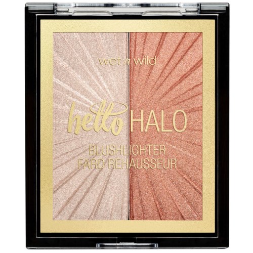 Een blush-highlighter met twee tinten, een licht en een donkerder, met zonnestralenontwerpen op elke kant.