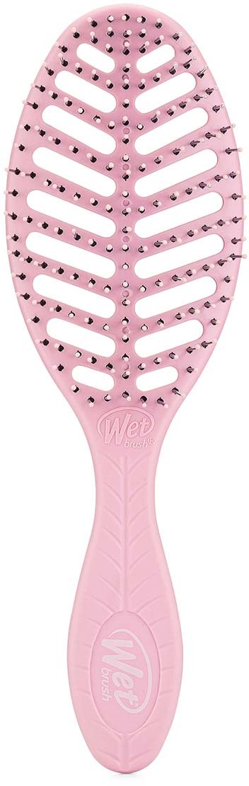 Eine rosa Haarbürste mit vielen Löchern und einem strukturierten Griff zum Entwirren der Haare.