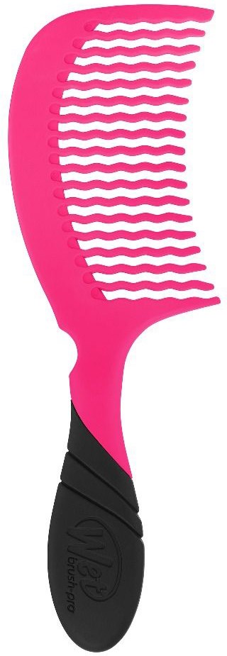 Ein pinker Kamm mit breiten Zähnen und schwarzem Griff, zum Entwirren der Haare.