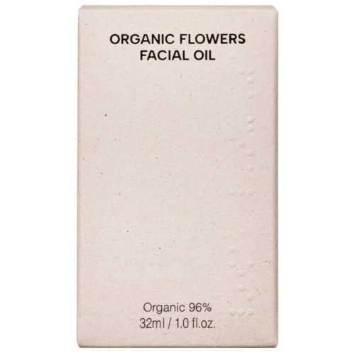 Box mit Text 'BIOLOGISCHE BLUMEN GESICHTSÖL' und Angabe von 32 ml.