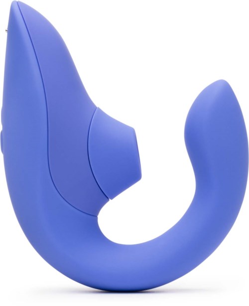 Ein blauer, gebogener tragbarer Gerät mit runder Oberfläche und glatter Oberfläche.