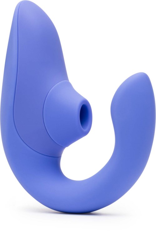 Ein blauer Ohrhörer mit gebogenem Design und rundem Loch, geformt für bequemen Sitz im Ohr.